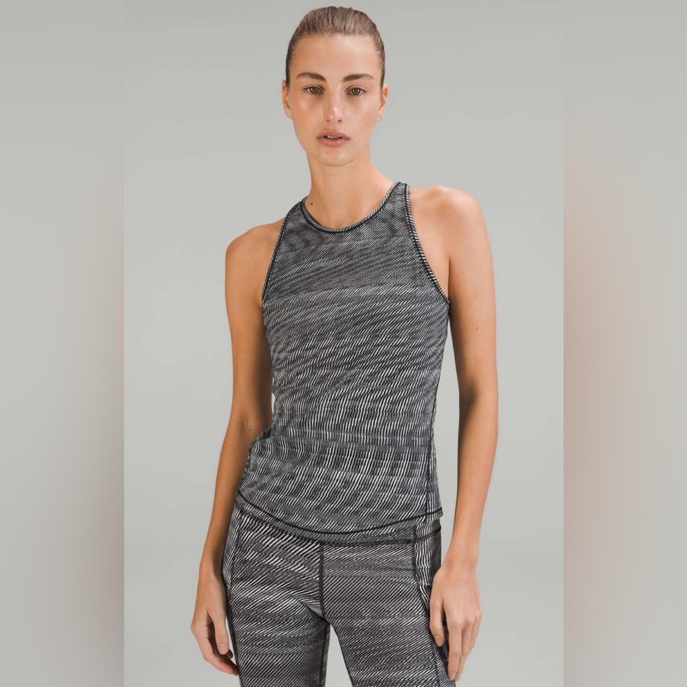 Base Pace Ribbed Tank Top in Time Warp Alpine White Black [lululemon]